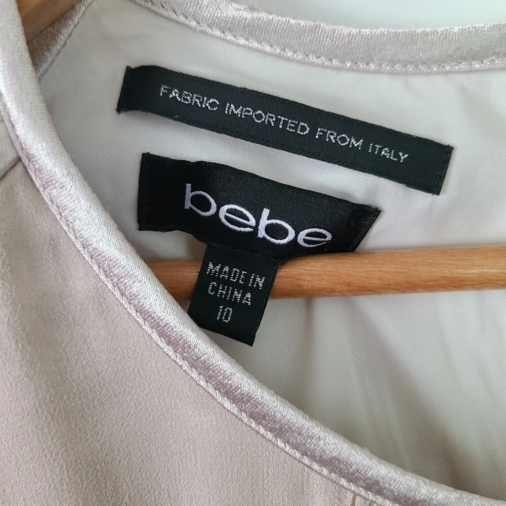 Bebe Beige Mixed Materials Gathered Bust Sheath Mini Dress 10‎ - Picture 6 of 7